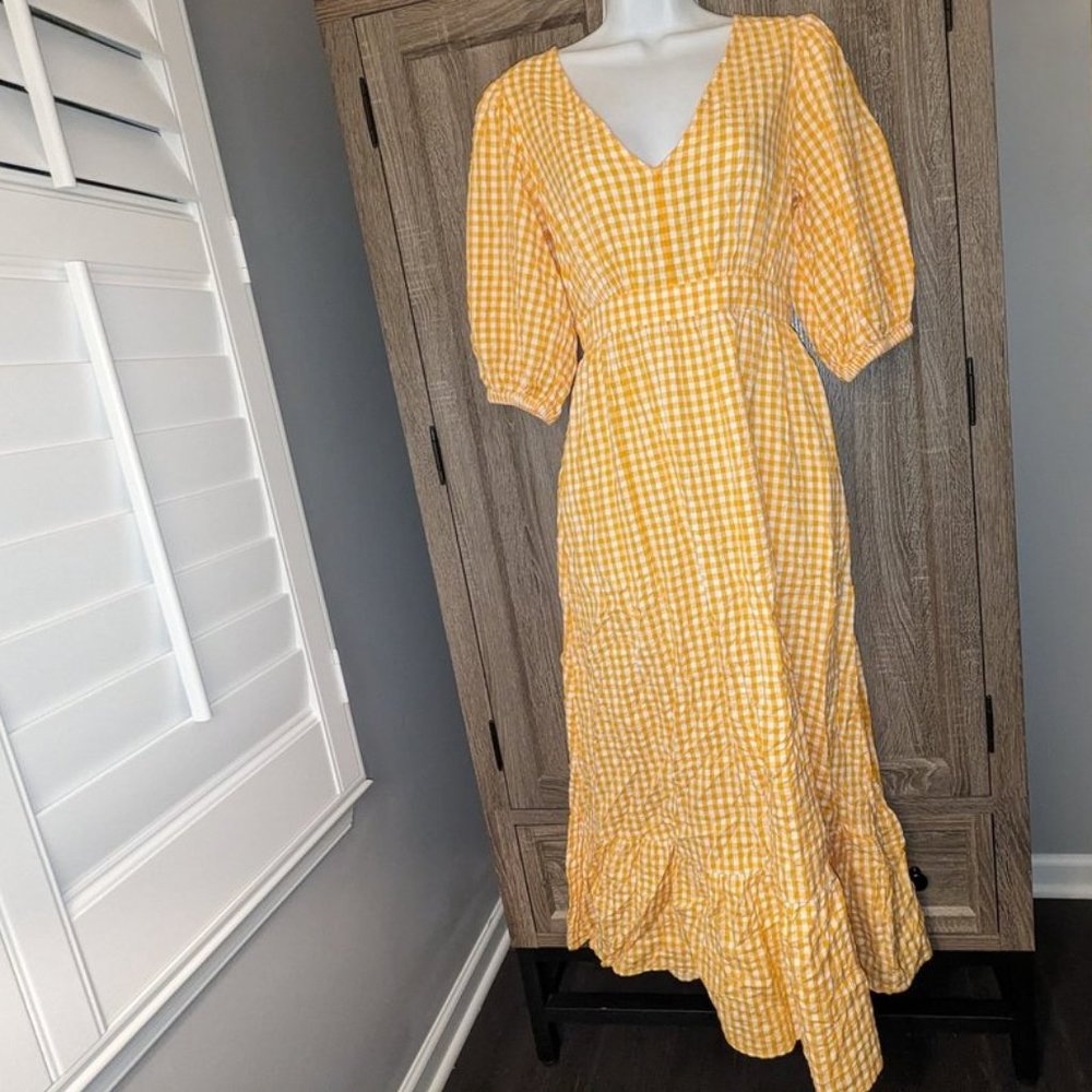 The Drop Classic Traditional Farmhouse Puff Short Sleeve Midi Calf Length Dress